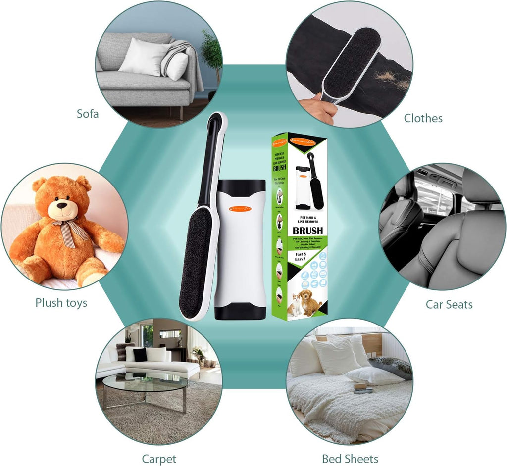 Lint Remover Pet Hair - Reusable Dog Hair My Pet Hair Remover Brush for Clothes Sturdy Handle Dog Hair Furniture Remover with Self-Cleaning Base (Upgrade Version Black)