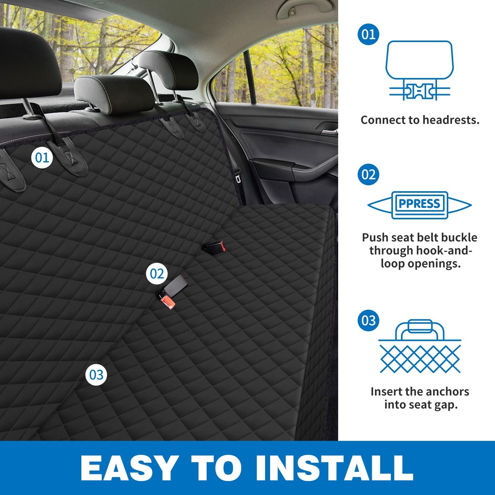 Collapsible Dog Car Seat Cover for Back Seat, Waterproof Back Seat Pet Cover