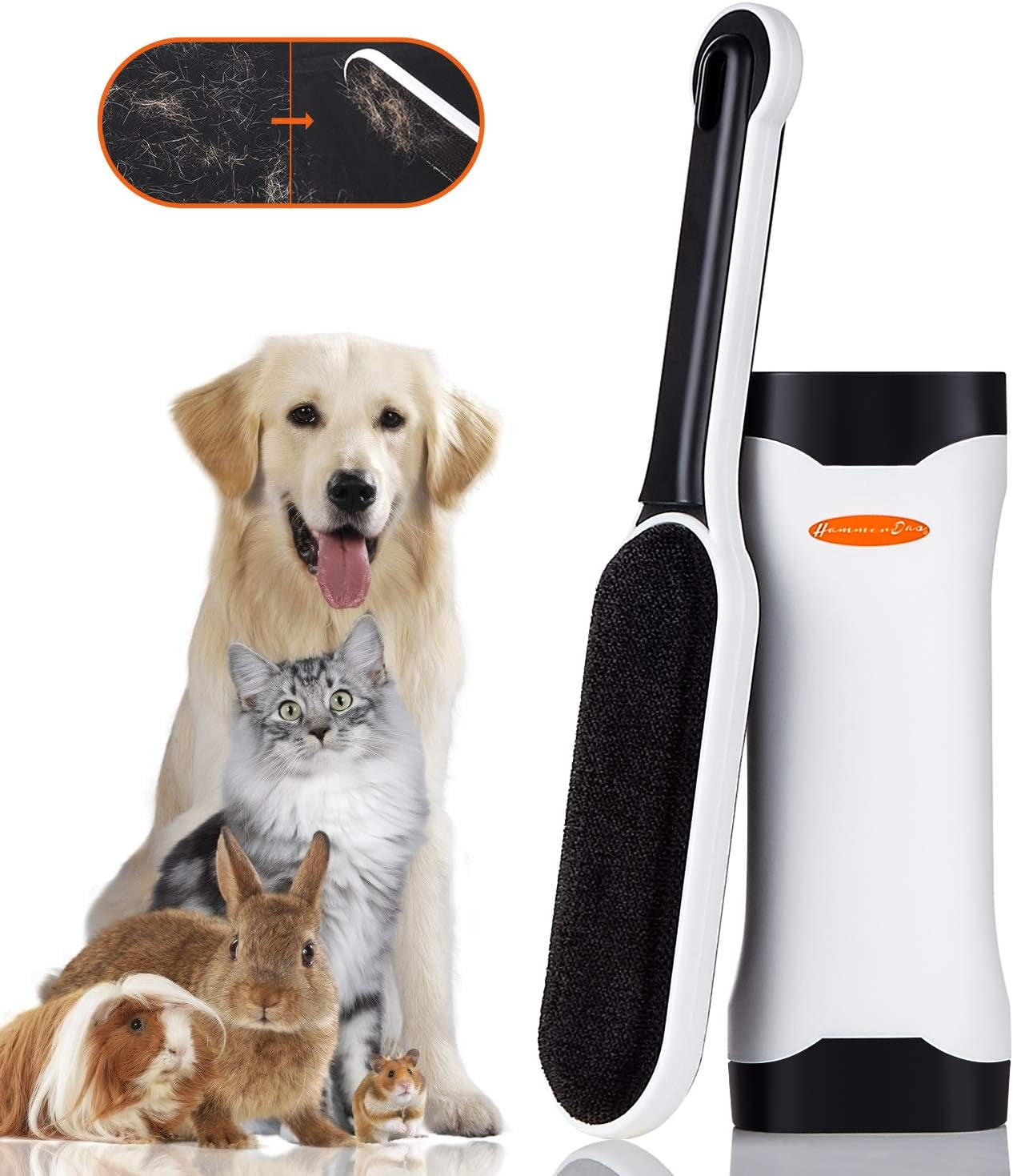 Lint Remover Pet Hair - Reusable Dog Hair My Pet Hair Remover Brush for Clothes Sturdy Handle Dog Hair Furniture Remover with Self-Cleaning Base (Upgrade Version Black)