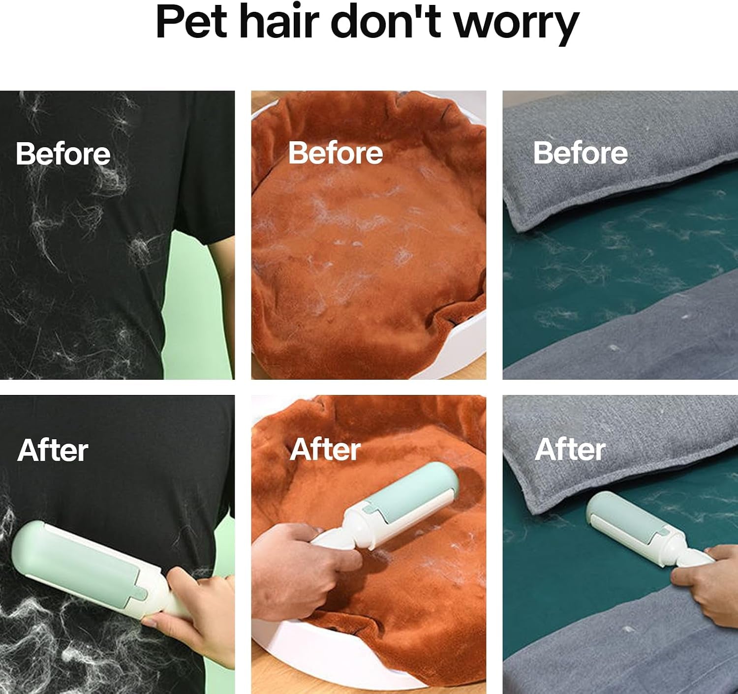 2 Pack Pet Hair Remover for Couch & Carpet, Reusable Lint Roller with Self-Cleaning Base, Dog & Cat Fur Remover, Portable Hair Removal Tool