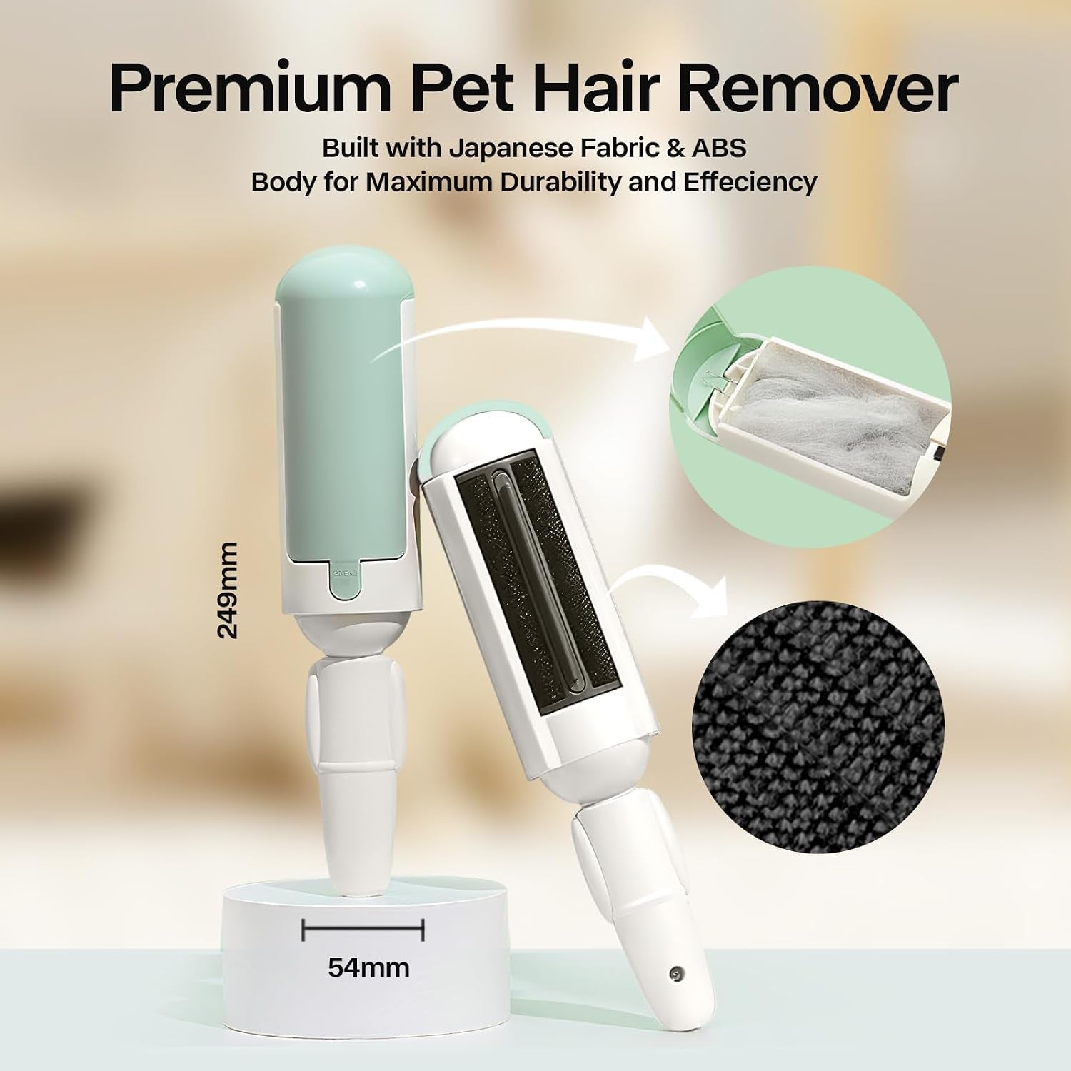 2 Pack Pet Hair Remover for Couch & Carpet, Reusable Lint Roller with Self-Cleaning Base, Dog & Cat Fur Remover, Portable Hair Removal Tool