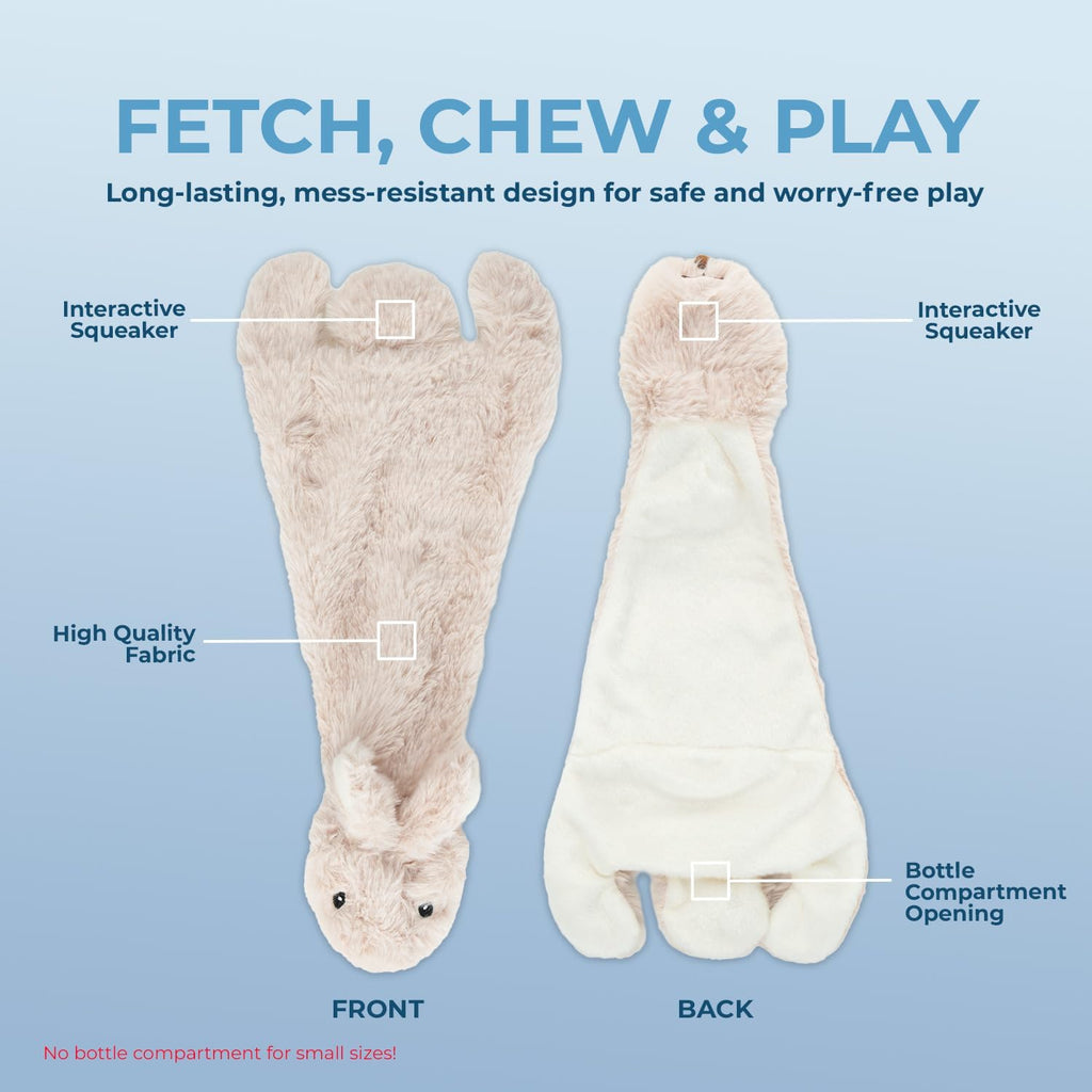 2-In-1 Stuffless Squeaky Dog Toy - Hare, Medium