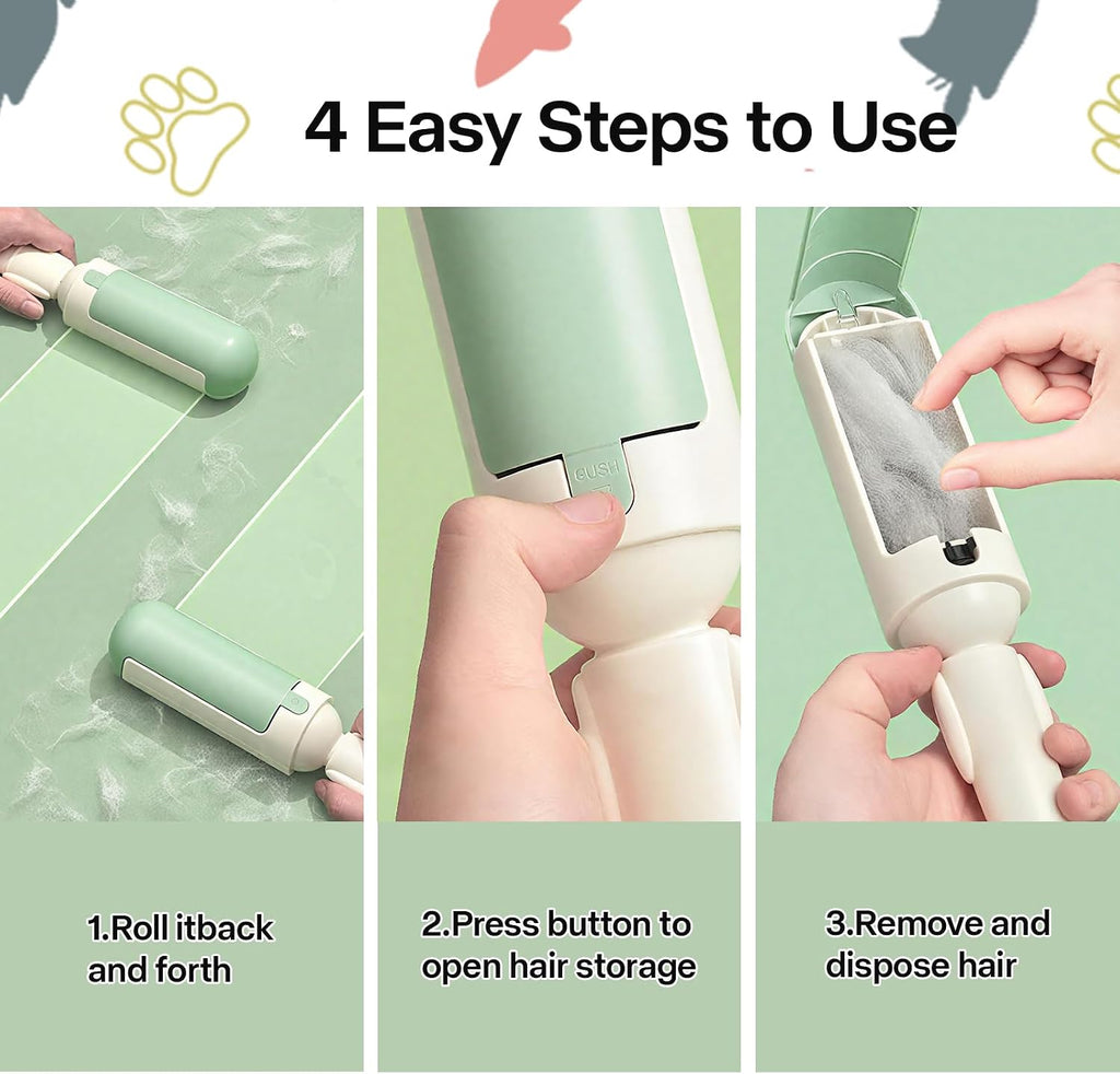 2 Pack Pet Hair Remover for Couch & Carpet, Reusable Lint Roller with Self-Cleaning Base, Dog & Cat Fur Remover, Portable Hair Removal Tool