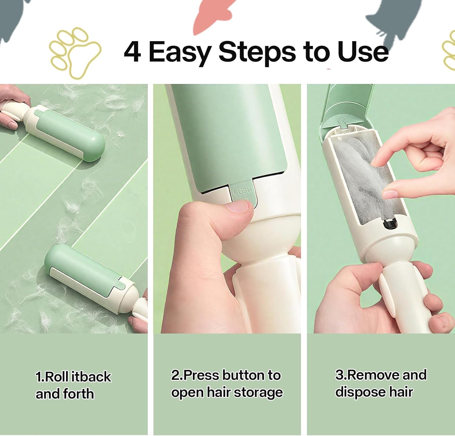 2 Pack Pet Hair Remover for Couch & Carpet, Reusable Lint Roller with Self-Cleaning Base, Dog & Cat Fur Remover, Portable Hair Removal Tool