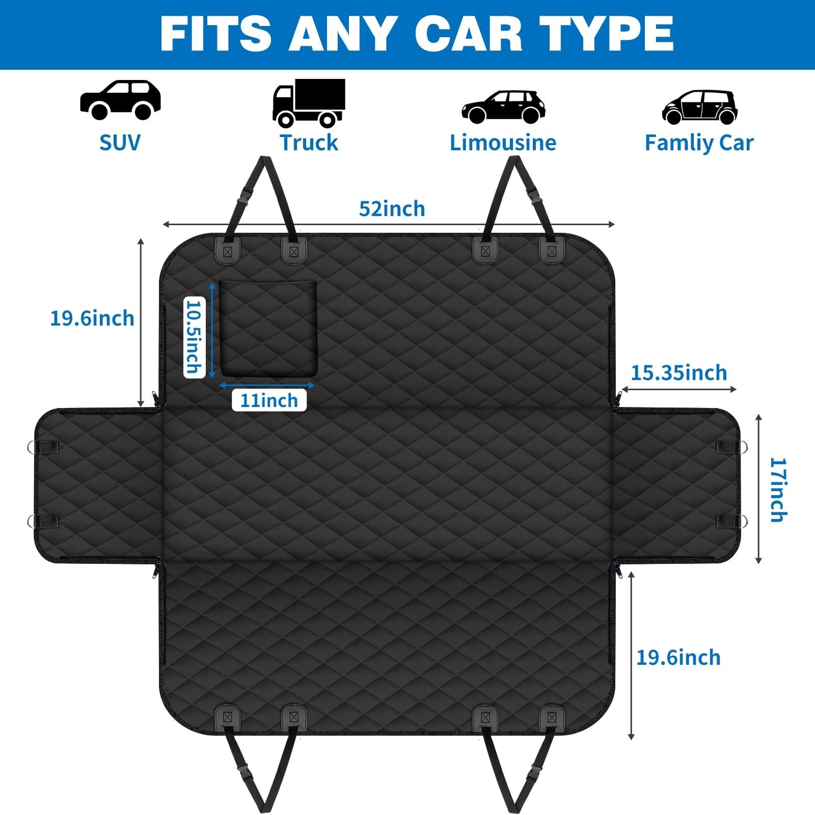 Collapsible Dog Car Seat Cover for Back Seat, Waterproof Back Seat Pet Cover